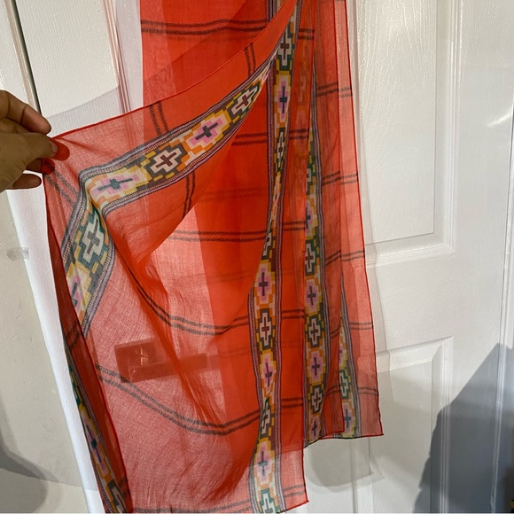 J. Crew red/coral and geometric border scarf - Picture 5 of 8